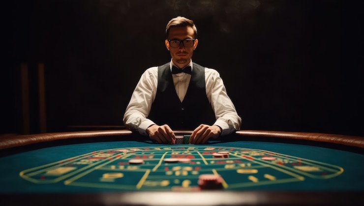 Professional live dealer streaming casino games in real-time studio environment